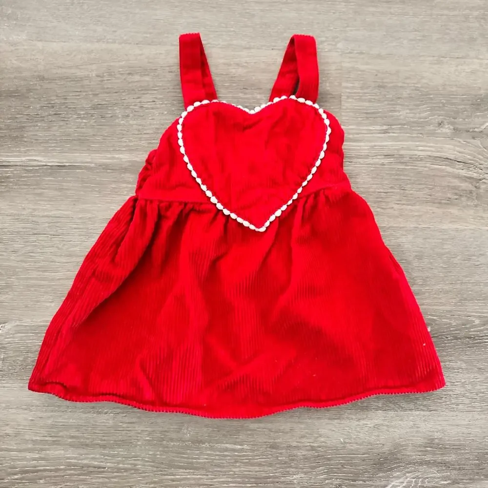 Red Corduroy Heart Dress Overalls Baby Girl 6-12 Months Valentines Day